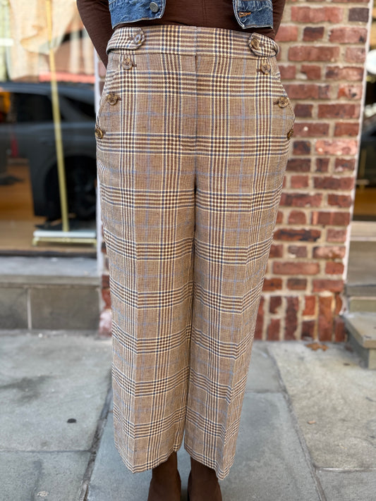 VERONICA BEARD Hunter Plaid Wide Straight Cropped Pants / L-US10