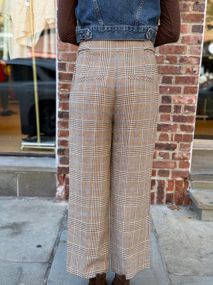 VERONICA BEARD Hunter Plaid Wide Straight Cropped Pants / L-US10