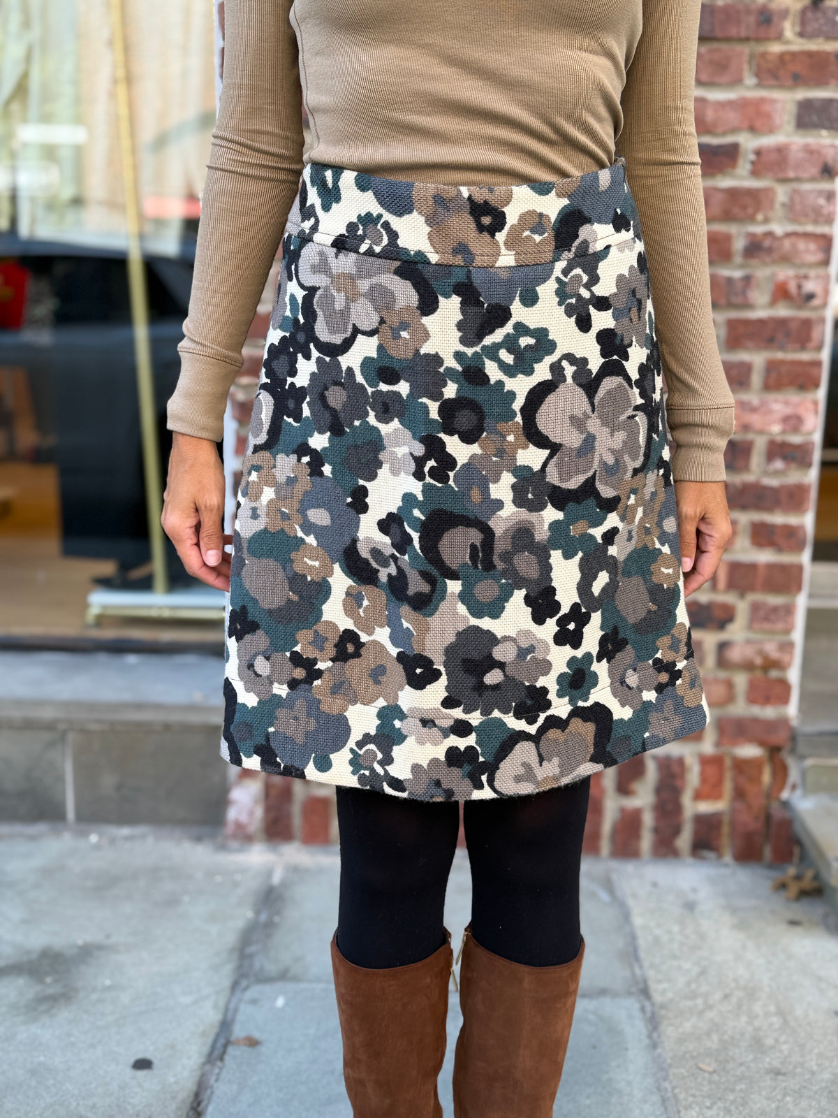 AKRIS PUNTO Wool  Flower Print  A Line Mini Skirt/M