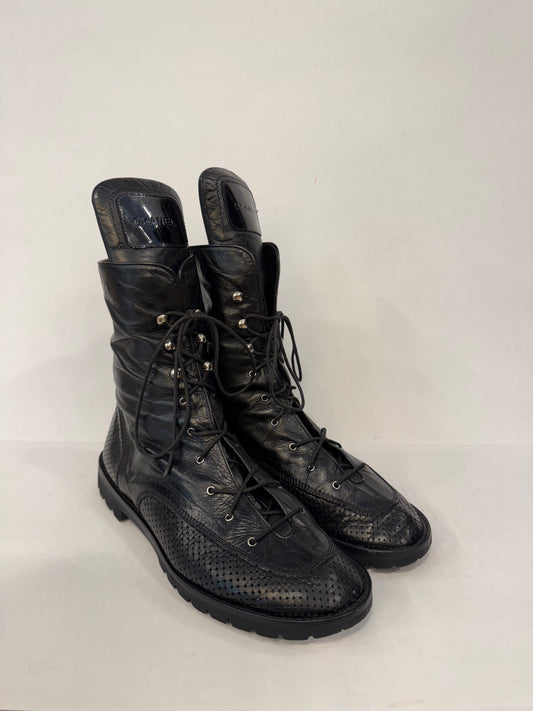 CHANEL Leather  Front Logo  Fold Over Combat Boots/US9-EU40