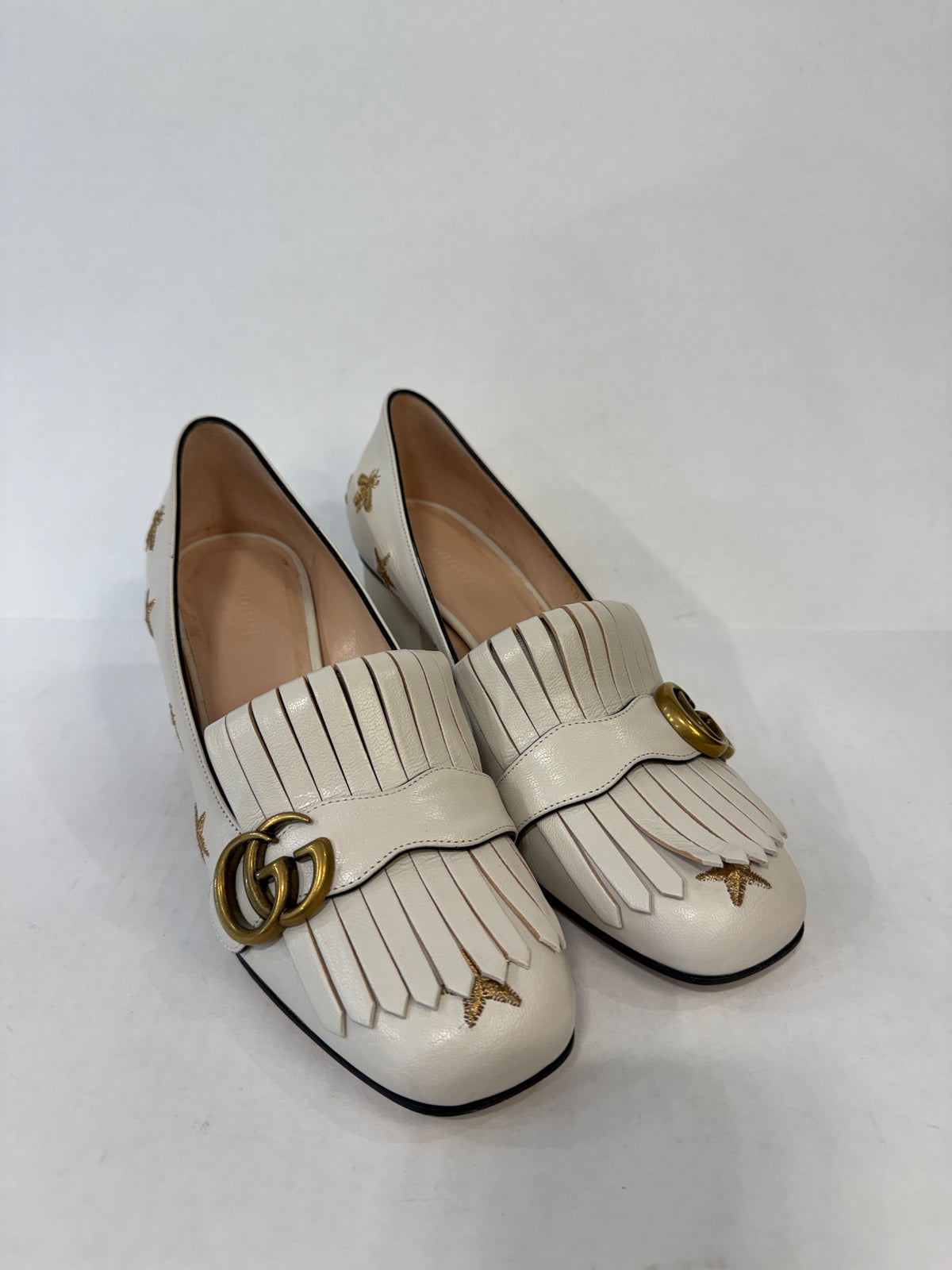 GUCCI  Leather Marmont Bee Star Block Heels Pumps/US9-EU39