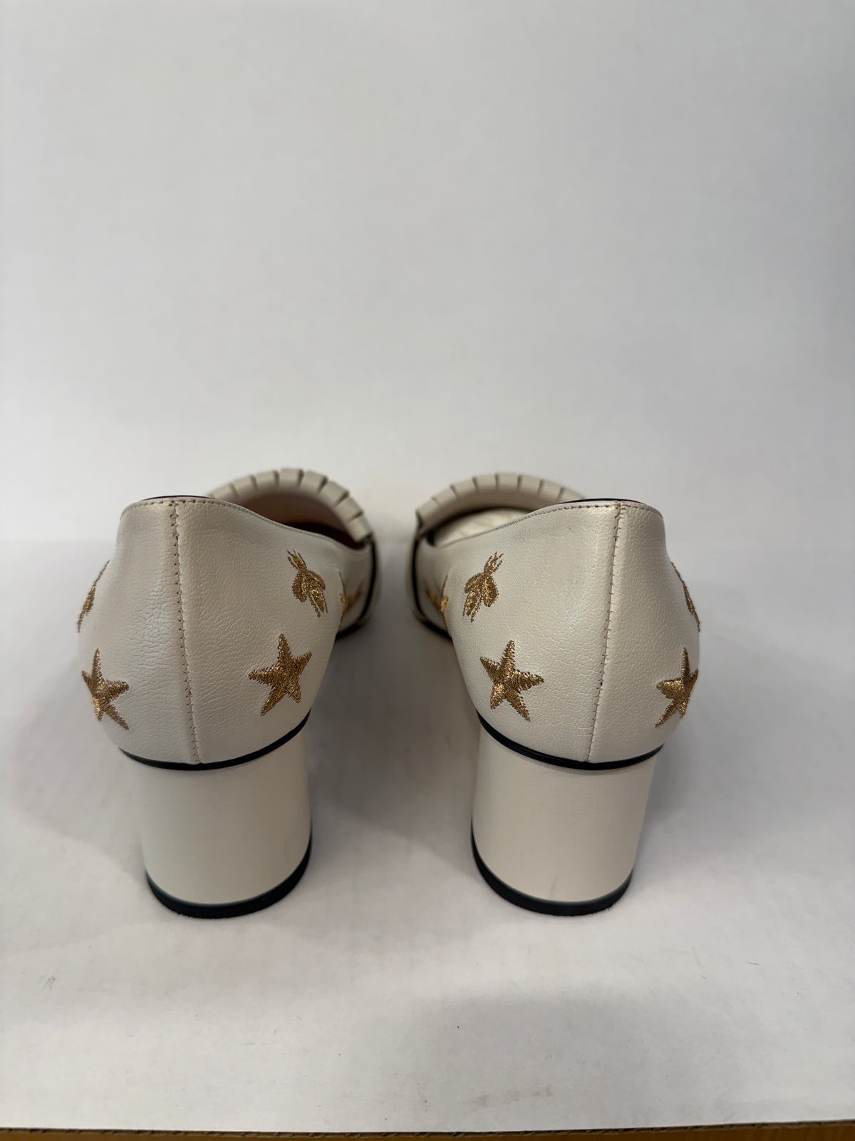 GUCCI  Leather Marmont Bee Star Block Heels Pumps/US9-EU39