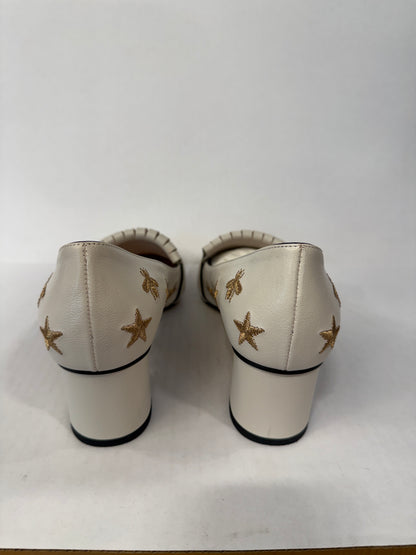 GUCCI  Leather Marmont Bee Star Block Heels Pumps/US9-EU39