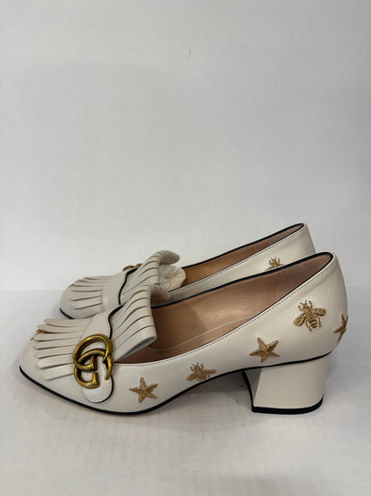 GUCCI  Leather Marmont Bee Star Block Heels Pumps/US9-EU39