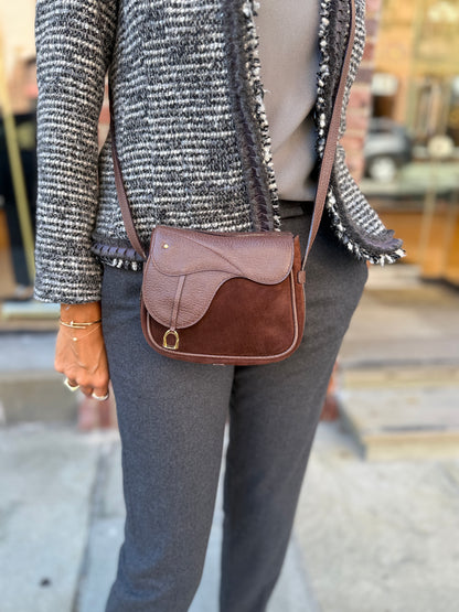 GUCCI Leather & Suede Saddle Canvas Lining Crossbody Bag