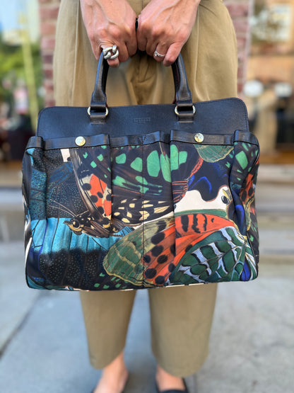 MZ WALLACE Leather& Canvas Mayfair Butterfly print Bedford Tote Bag