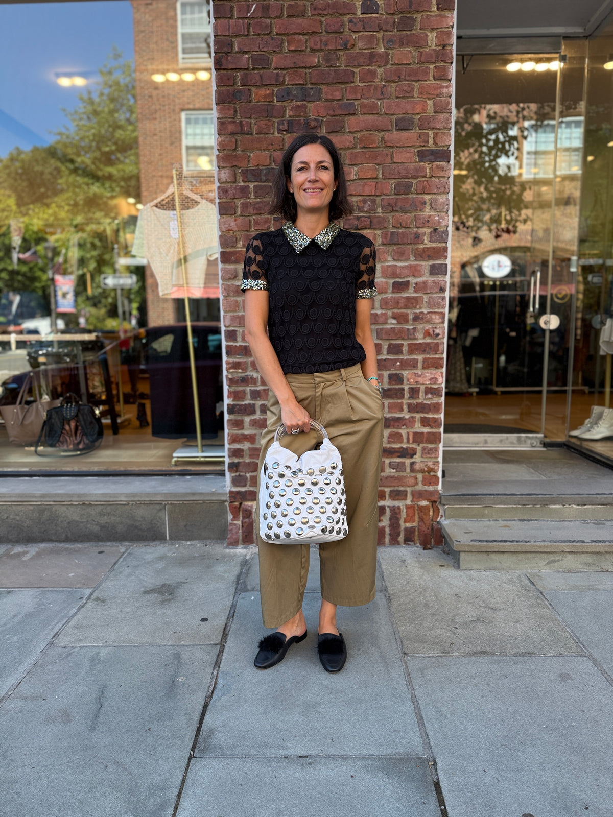 SONIA RYKIEL DOMINO Quilted Studded Hobo Bag