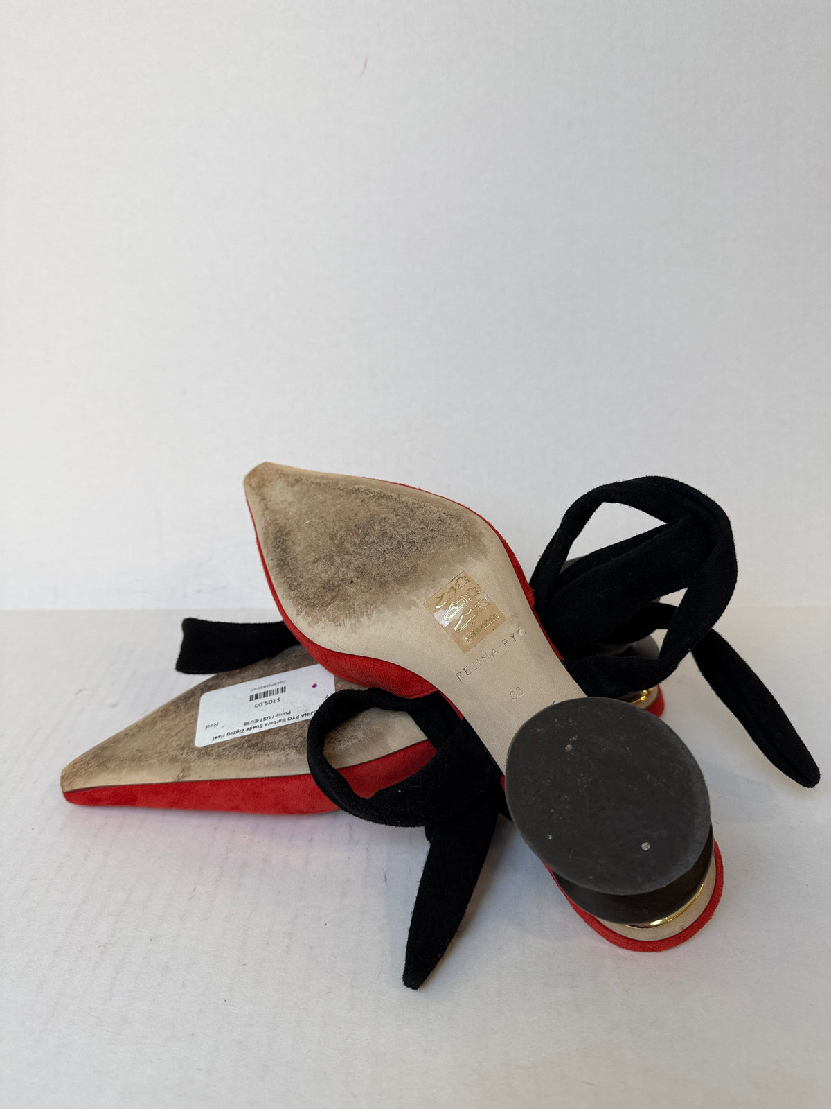 REJINA PYO Barbara Suede Zigzag Heel Pump / US7-EU38