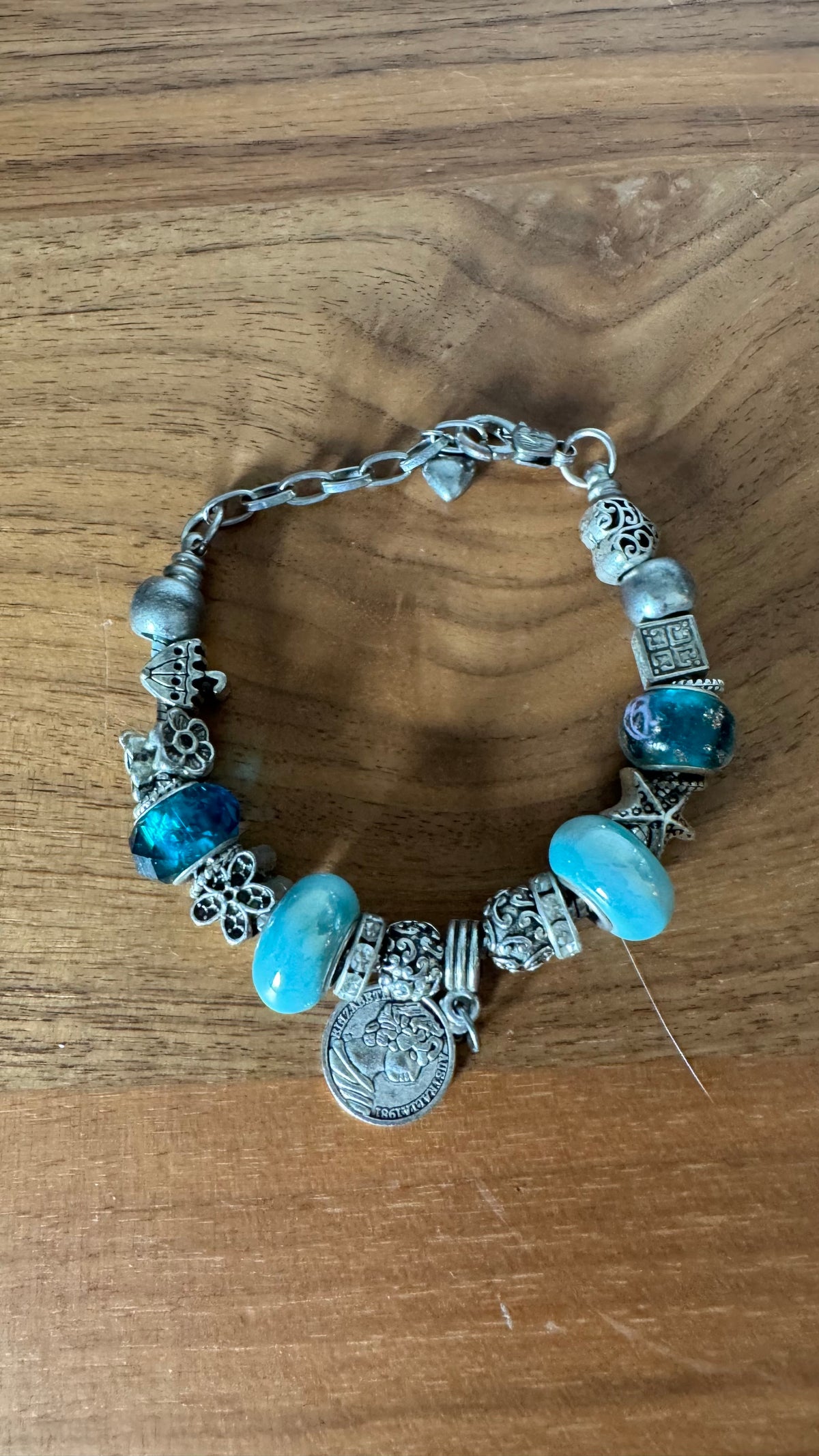 NO BRAND Silver Tone and Turquoise Charm Bracelet