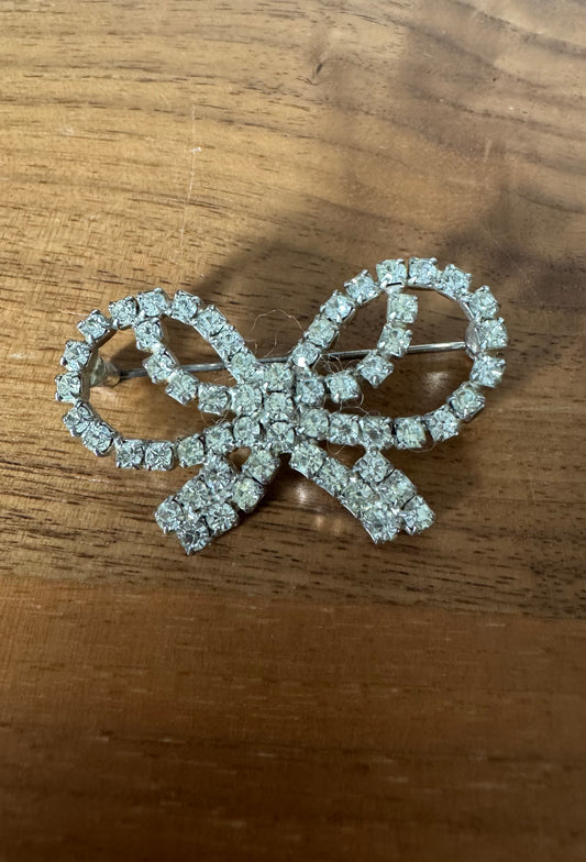 NO BRAND Vintage Style Rhinestone Bow Brooch