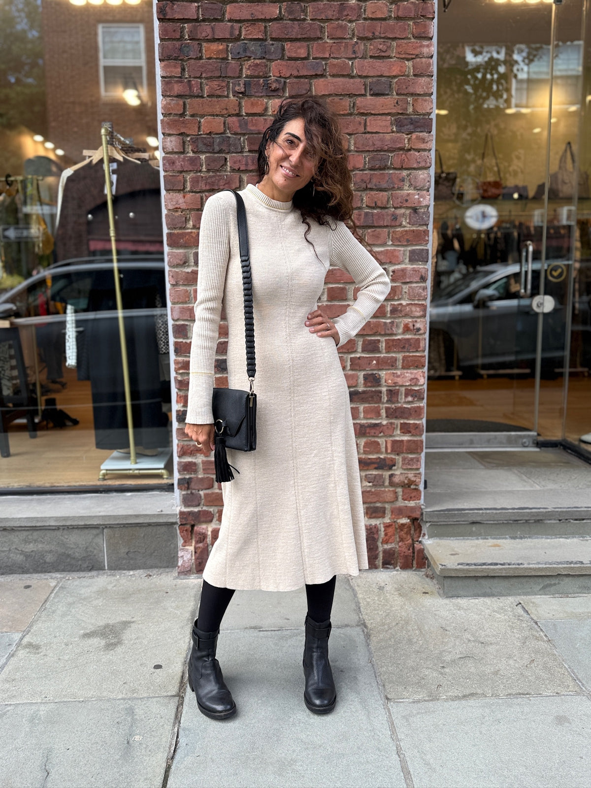 VICTORIA BECKHAM LS Cotton Blend Flare Midi Dress / XS
