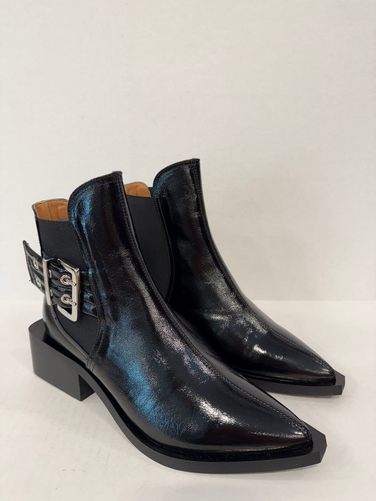 GANNI NWT Patent  Leather Chunky Buckle Chelsea Boots/US8-EU39