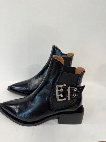 GANNI NWT Patent  Leather Chunky Buckle Chelsea Boots/US8-EU39