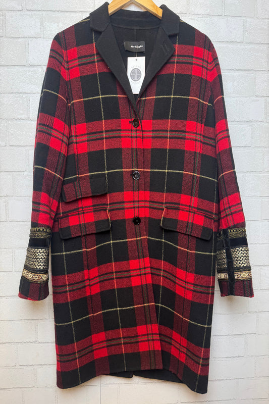 THE KOOPLES Wool LS Embroidered  Tartan Print Coat/XS