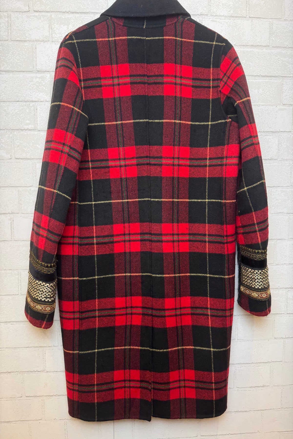 THE KOOPLES Wool LS Embroidered  Tartan Print Coat/XS