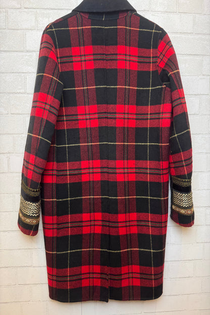 THE KOOPLES Wool LS Embroidered  Tartan Print Coat/XS