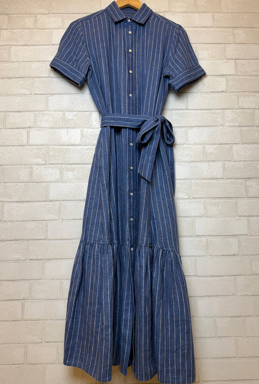 POLO RALPH LAUREN SS Linen Stripped Maxi Shirt Dress / S-US4