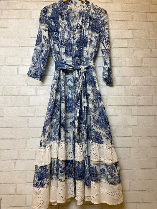 MARINA ST BARTH Linen LS Printed Maxi Dress / M