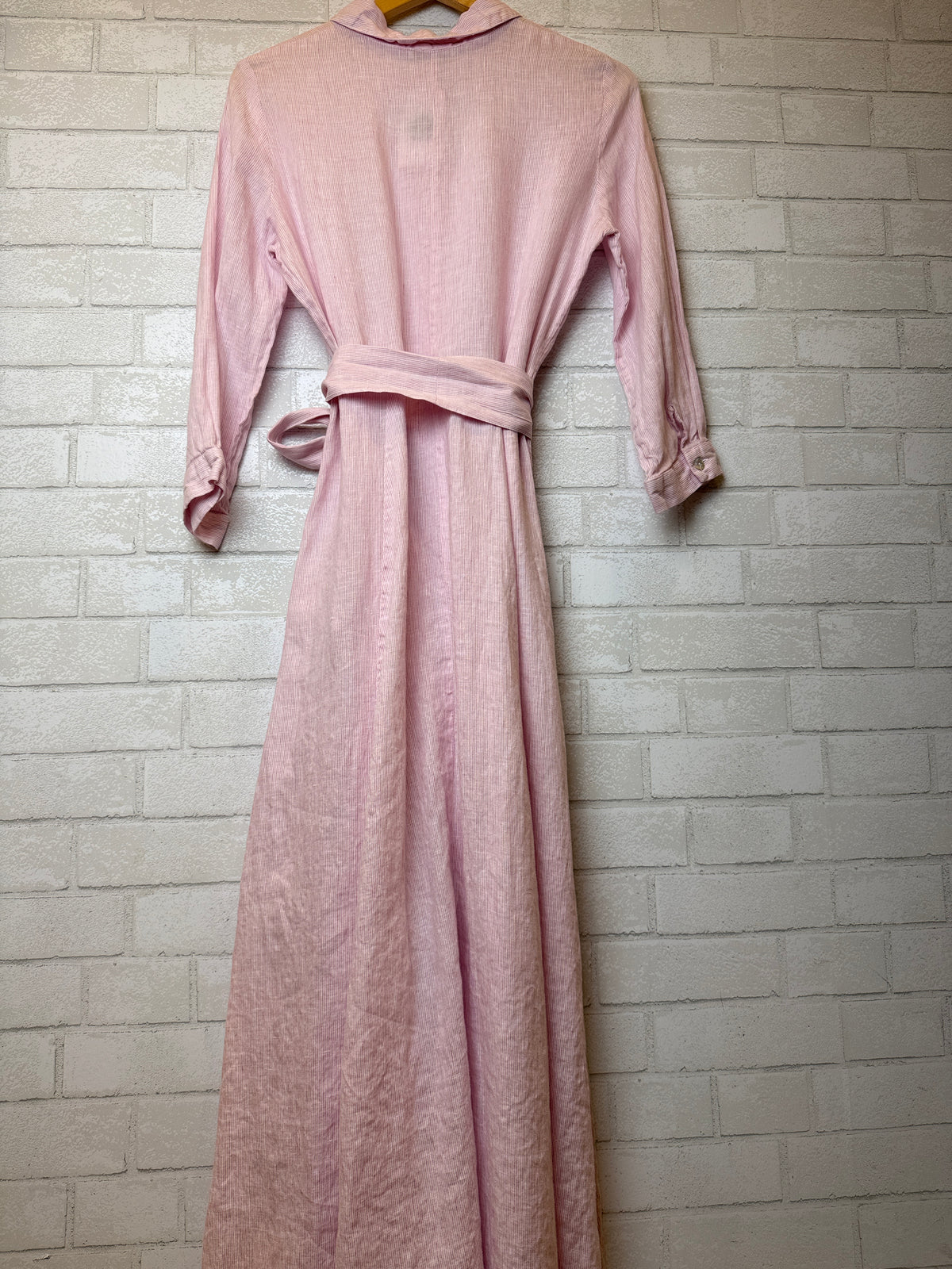 MARINA ST BARTH LS Linen Belted Striped Maxi Dress / L