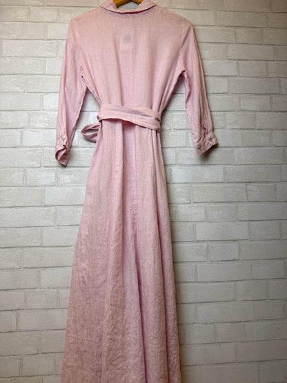 MARINA ST BARTH LS Linen Belted Striped Maxi Dress / L