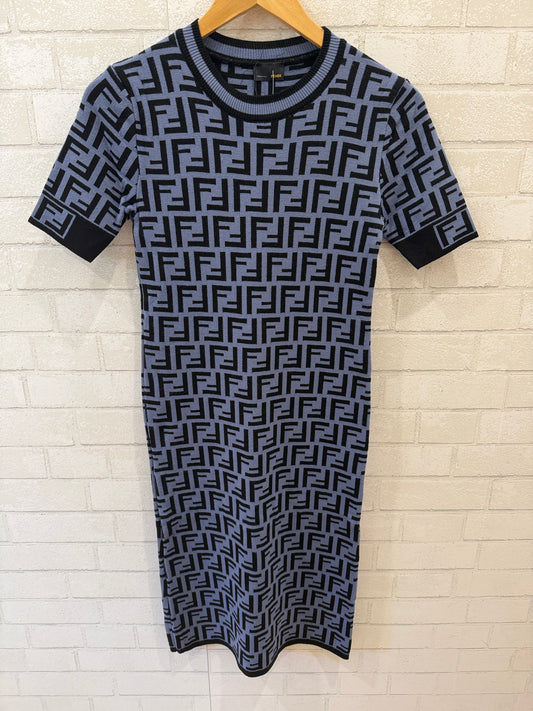FENDI logo Knit SS Ribbed Neckline Midi Dress/XS