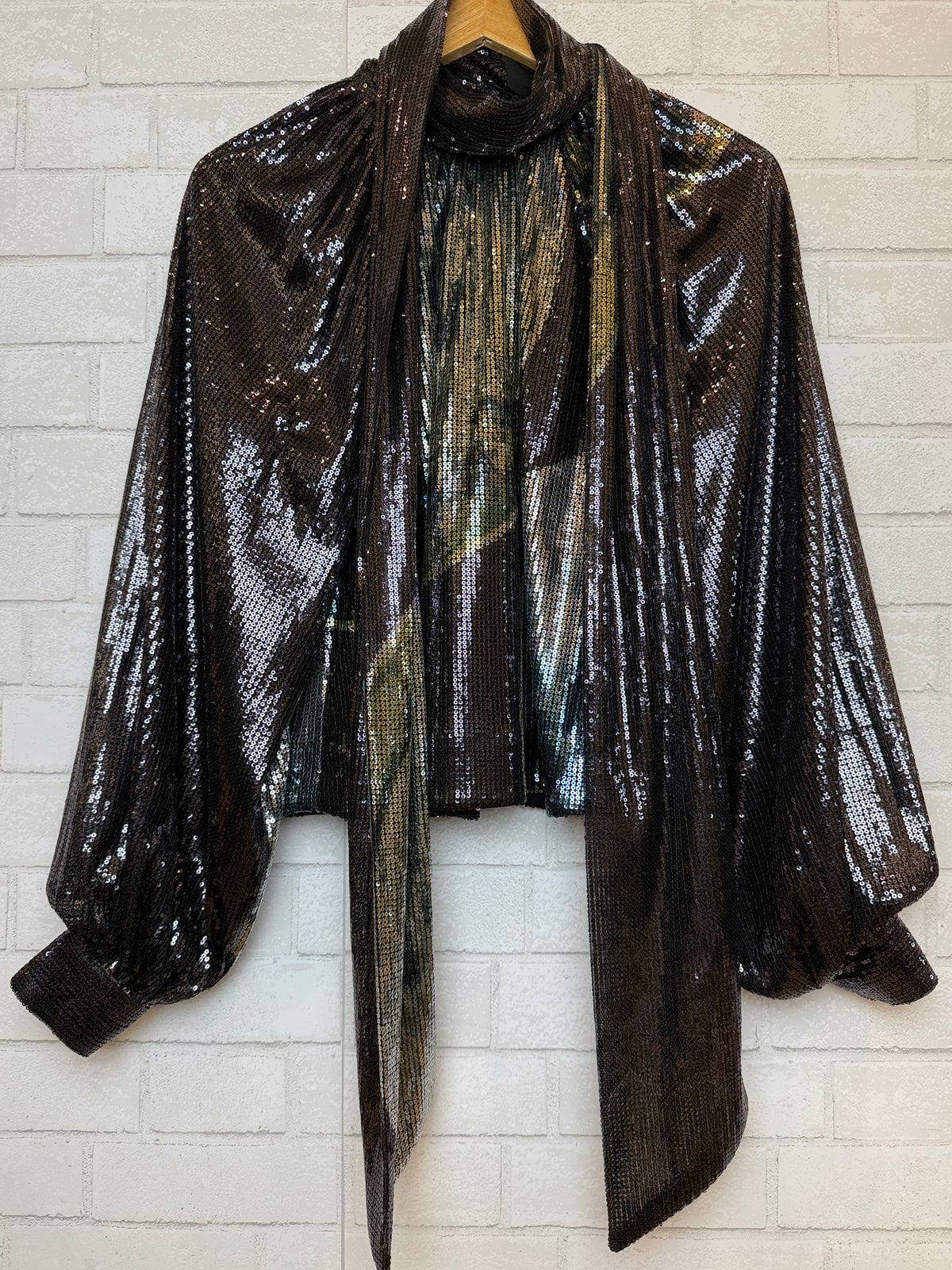 GANNI LS Sequin Mesh Blouse / S