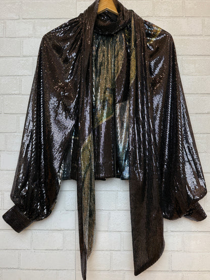 GANNI LS Sequin Mesh Blouse / S
