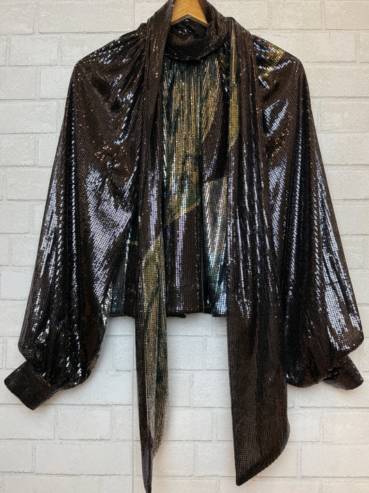 GANNI LS Sequin Mesh Blouse / S