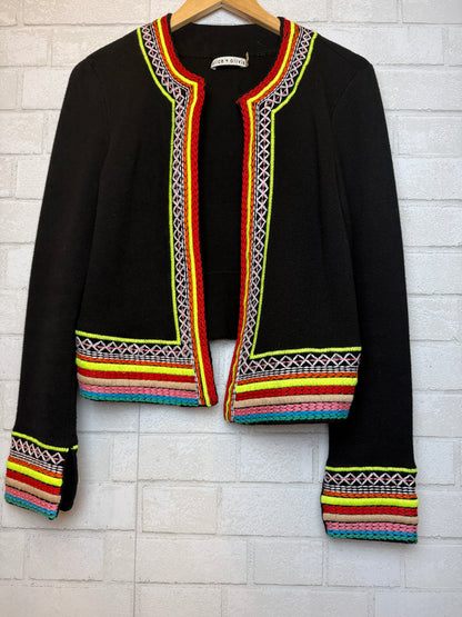 ALICE + OLIVIA Meemee Embroidered Open Front Cardigan / M