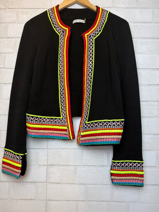 ALICE + OLIVIA Meemee Embroidered Open Front Cardigan / M