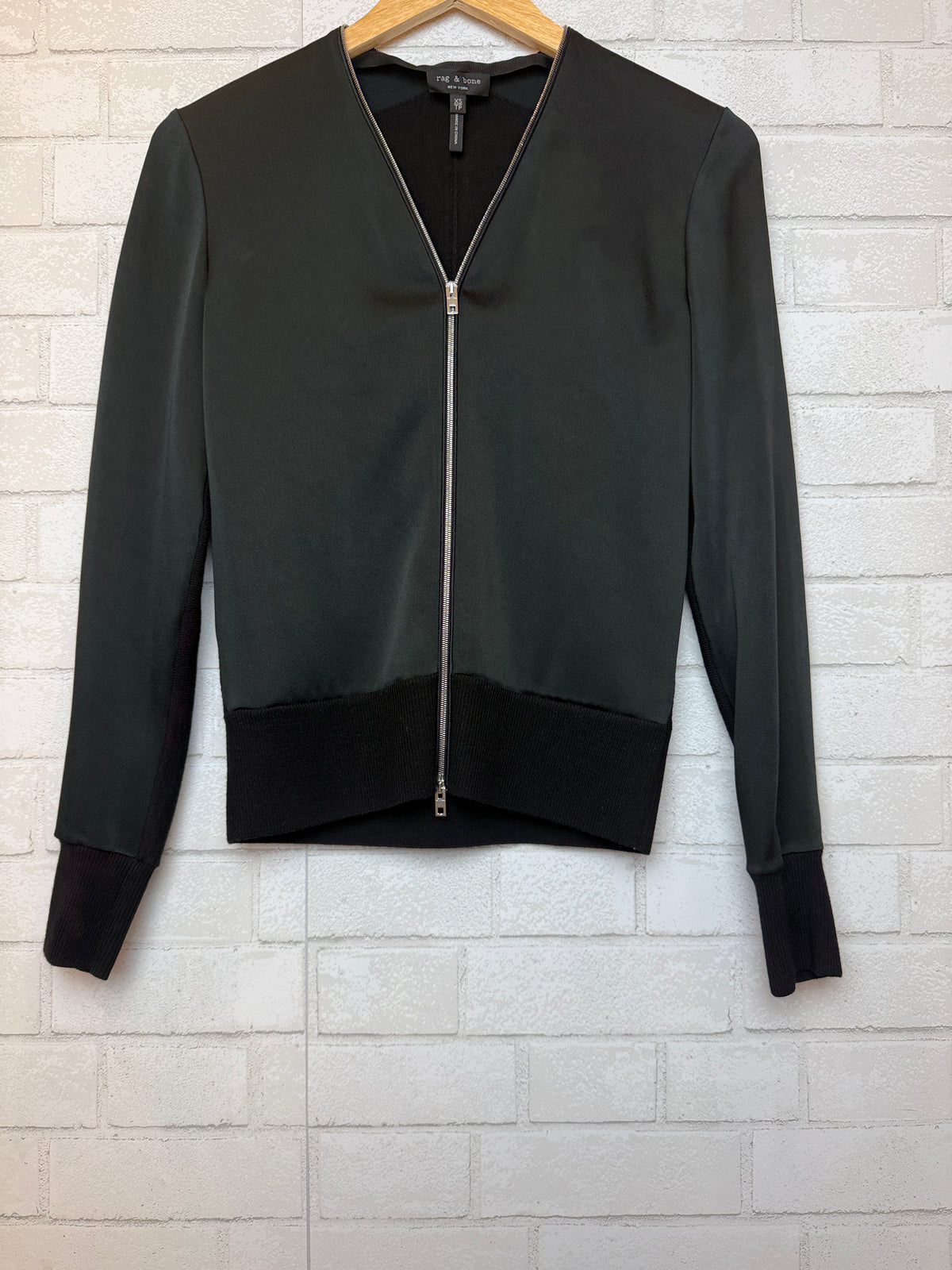 RAG & BONE Satin And Rib Knit Full Zip Bomber jacket / XS