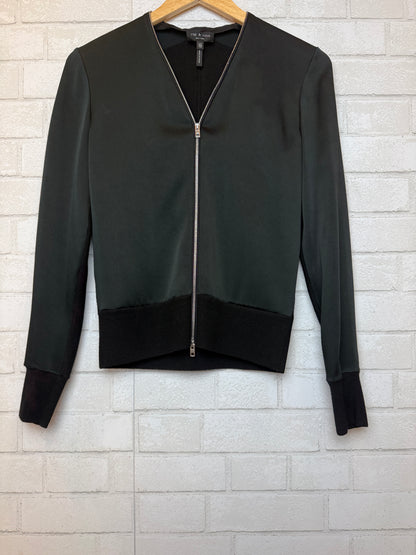 RAG & BONE Satin And Rib Knit Full Zip Bomber jacket / XS