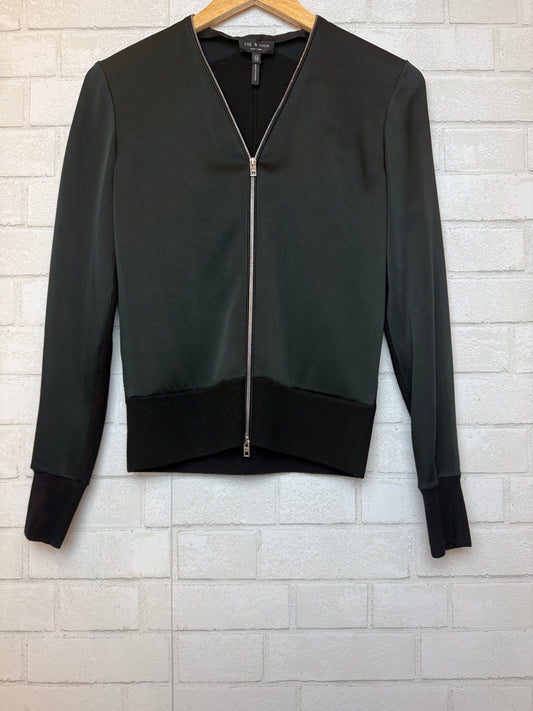 RAG & BONE Satin And Rib Knit Full Zip Bomber jacket / XS
