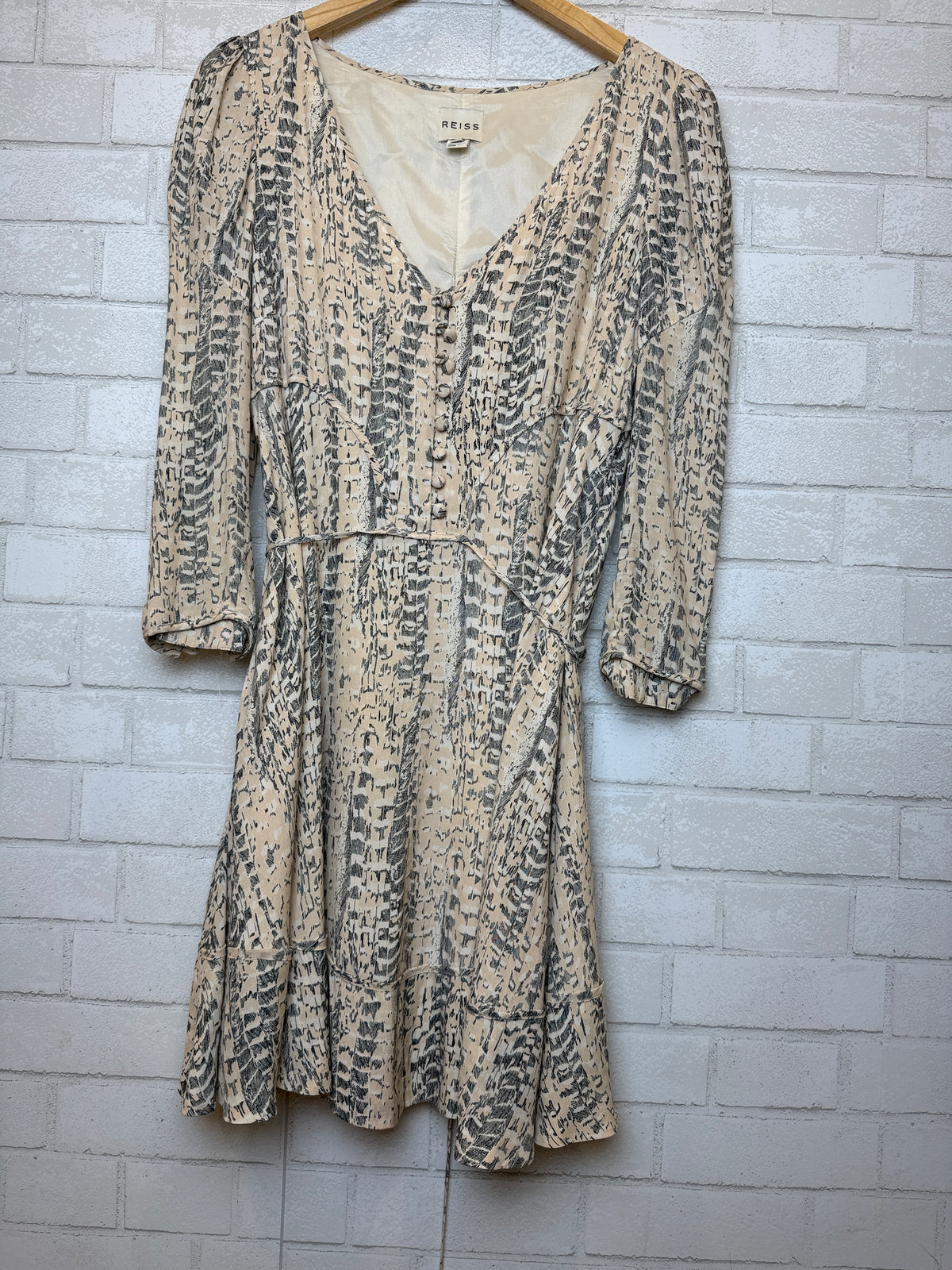 REISS LS V-Neck Printed Dress/XS-EU34