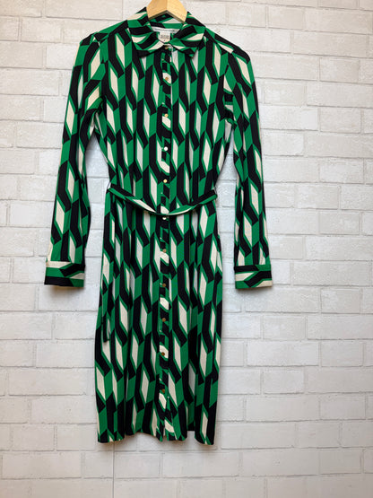 DVF Silk LS Stripes Print Buttoned Shirt Mini Dress/M