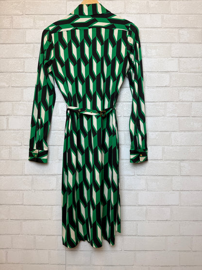 DVF Silk LS Stripes Print Buttoned Shirt Mini Dress/M