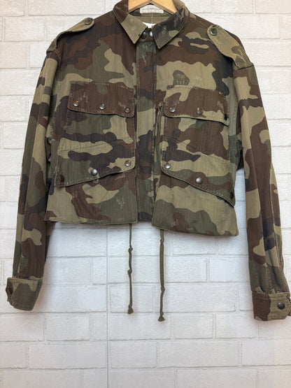 FAITH CONNECTION Cotton Camo Utility CropDistressed Jacket/S