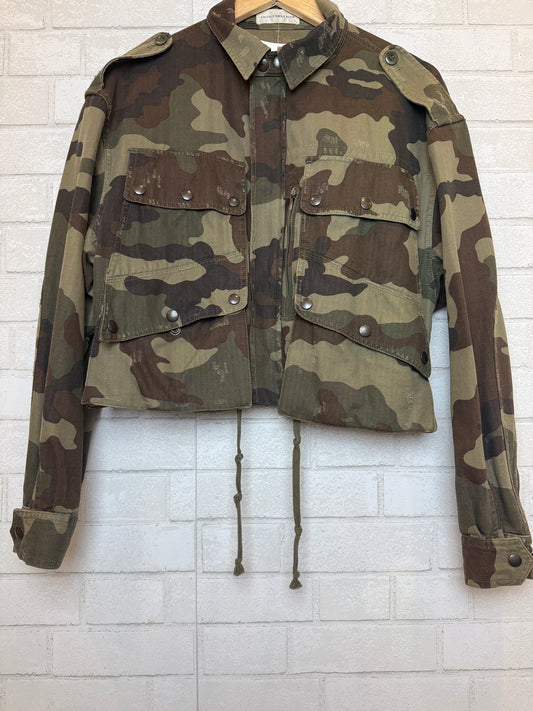 FAITH CONNECTION Cotton Camo Utility CropDistressed Jacket/S