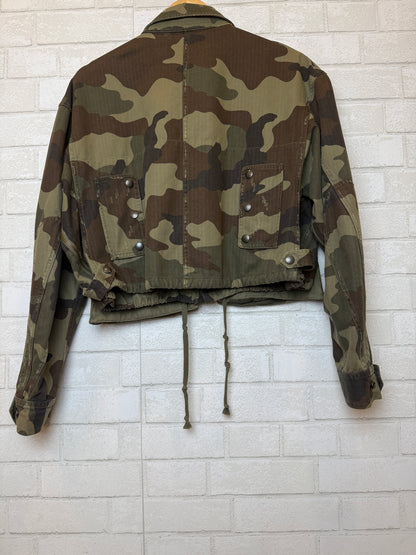 FAITH CONNECTION Cotton Camo Utility CropDistressed Jacket/S