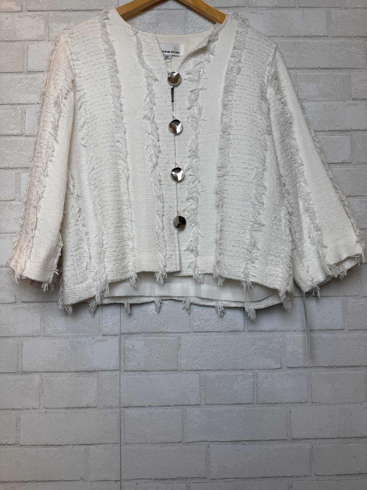 CAROLNE ROSE NWT Tweed Jacket With Fringed trim & Round Neckline / S