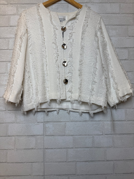 CAROLNE ROSE NWT Tweed Jacket With Fringed trim & Round Neckline / S