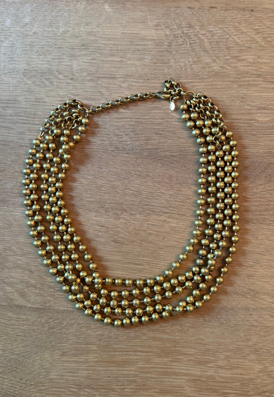 NO BRAND Multi Strand Matte Gold Tone Bead Statement Necklace
