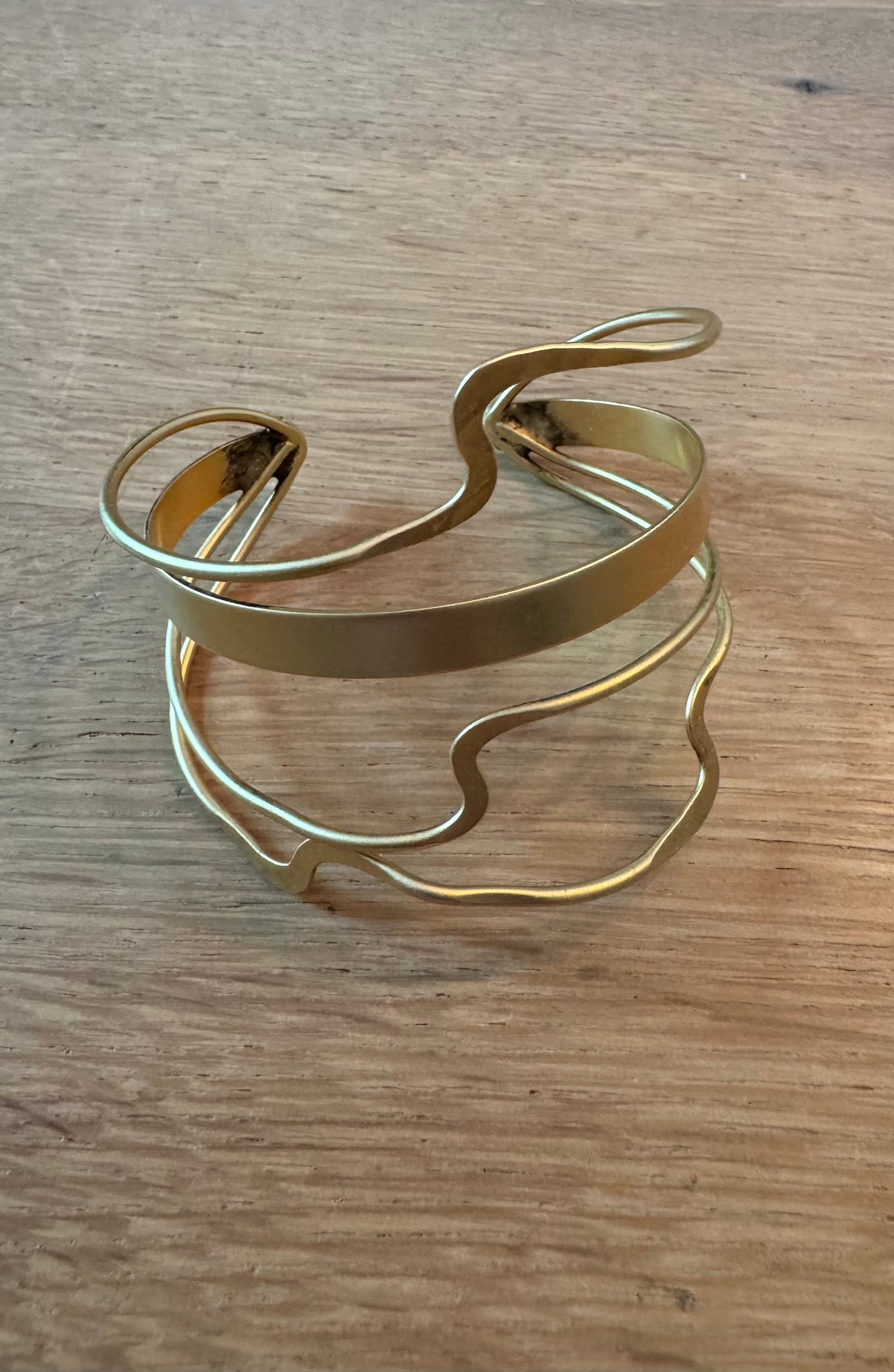 NO BRAND Abstract Multi Strand Gold Tone Open Cuff Bracelet