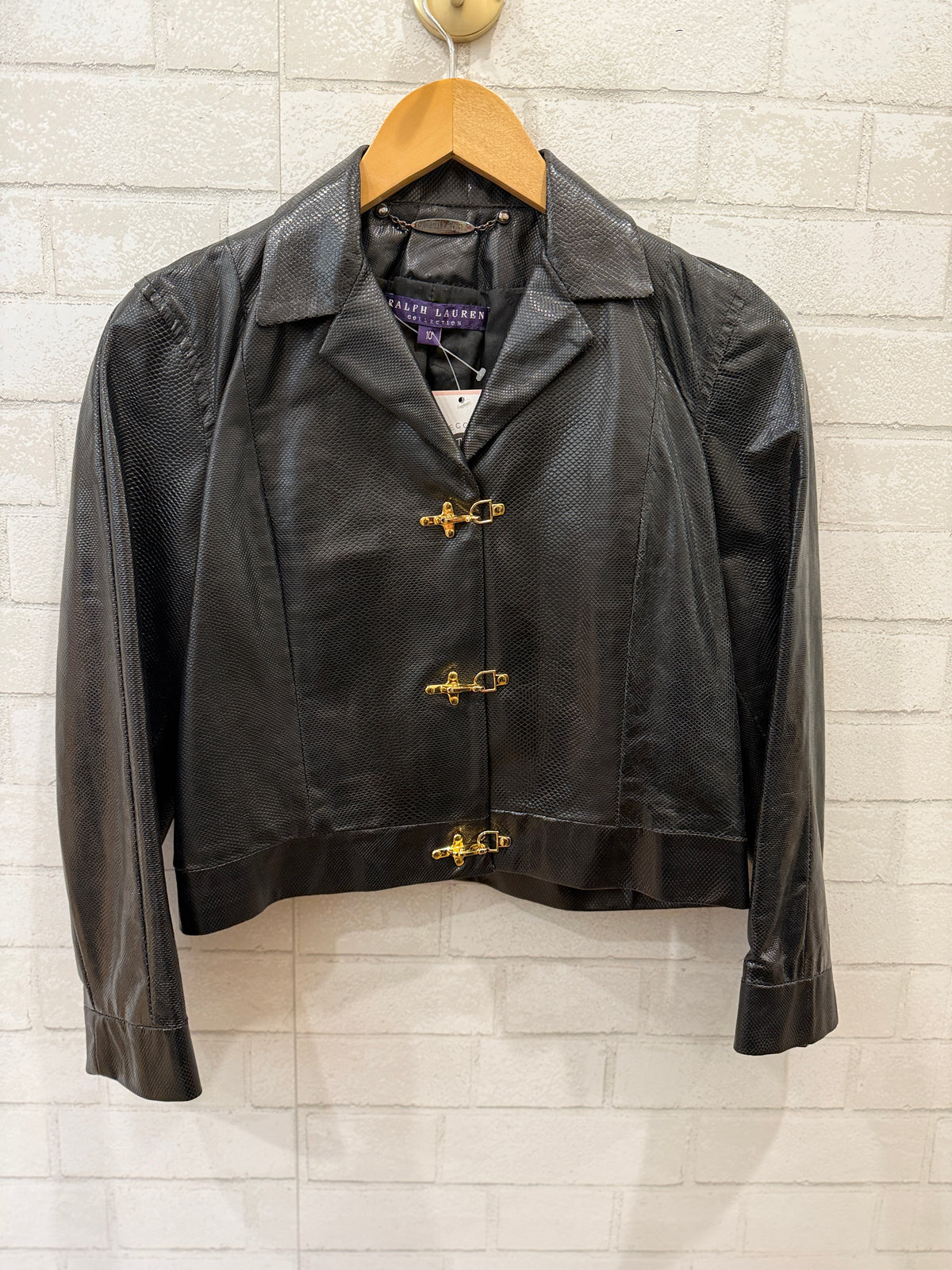 RALPH LAUREN COLLECTION Purple Label Snake Leather LS cropped Jacket/ L