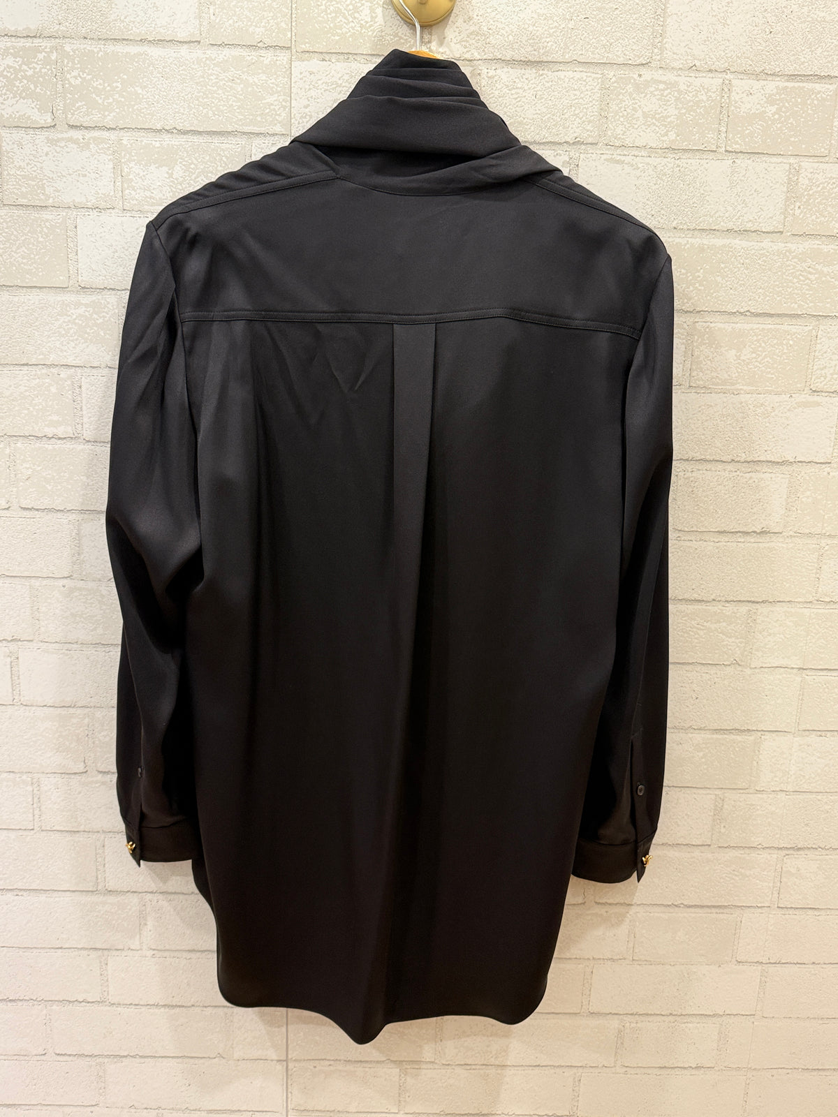 BURBERRY Silk LS  Fringed Scarf Blouse/M