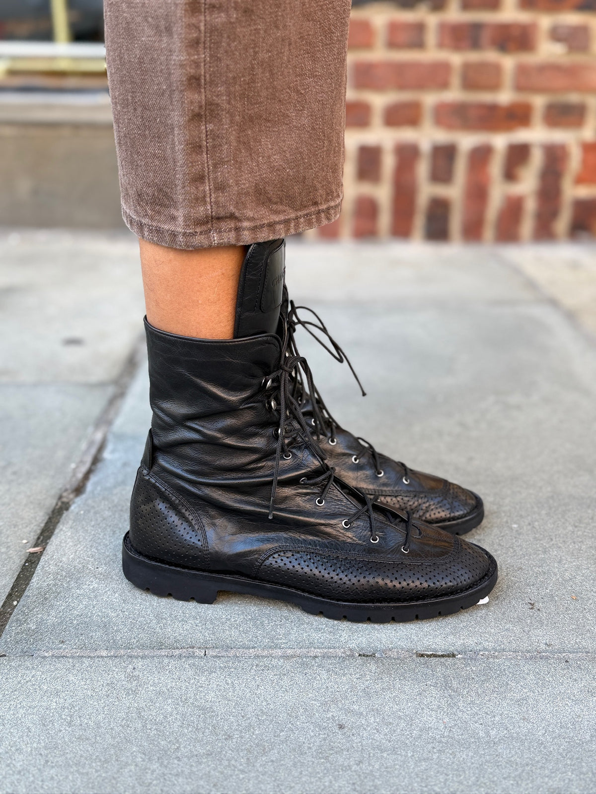 Chanel leather fold-over combat boots with logo, size US 9, photo 3
