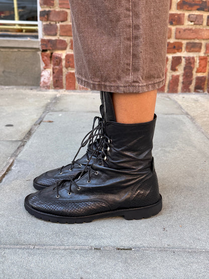 Chanel leather fold-over combat boots with logo, size US 9