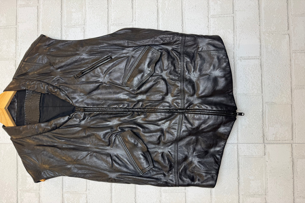DONNA KARAN Sleeveless Leather Jacket / S