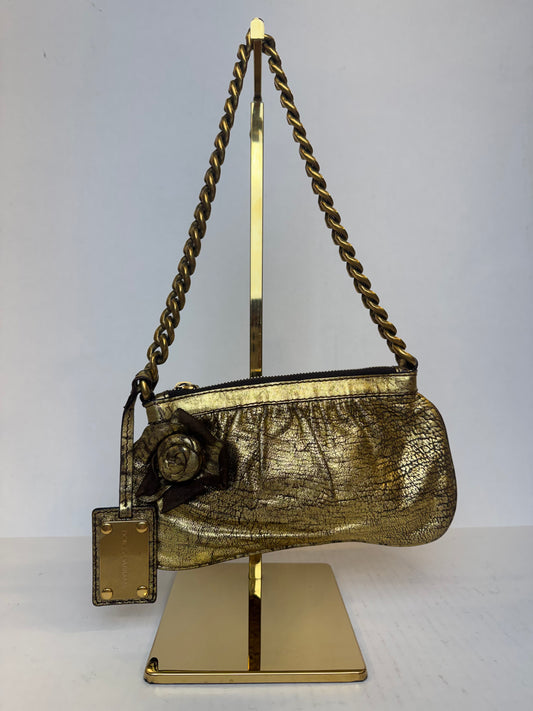 DOLCE & GABBANA Leather Crinkled Chain Link Shoulder Bag