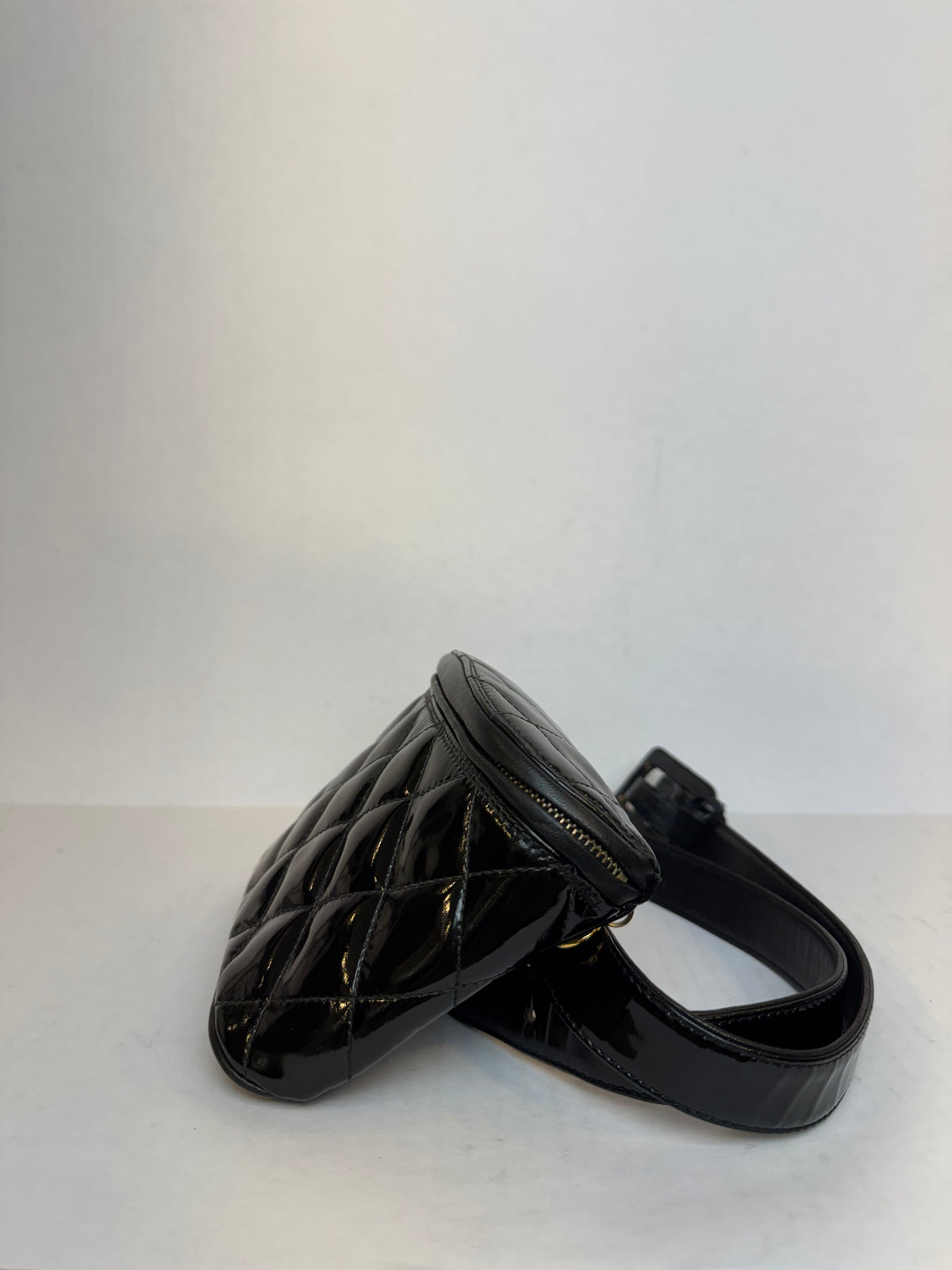 CHANEL Vintage Patent Leather Quilted Waist Belt Bag